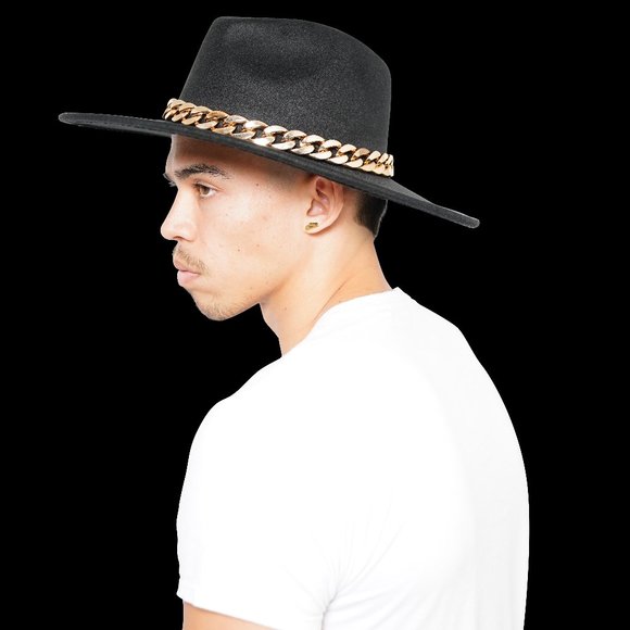 Black Wide Brim Fedora With Chains